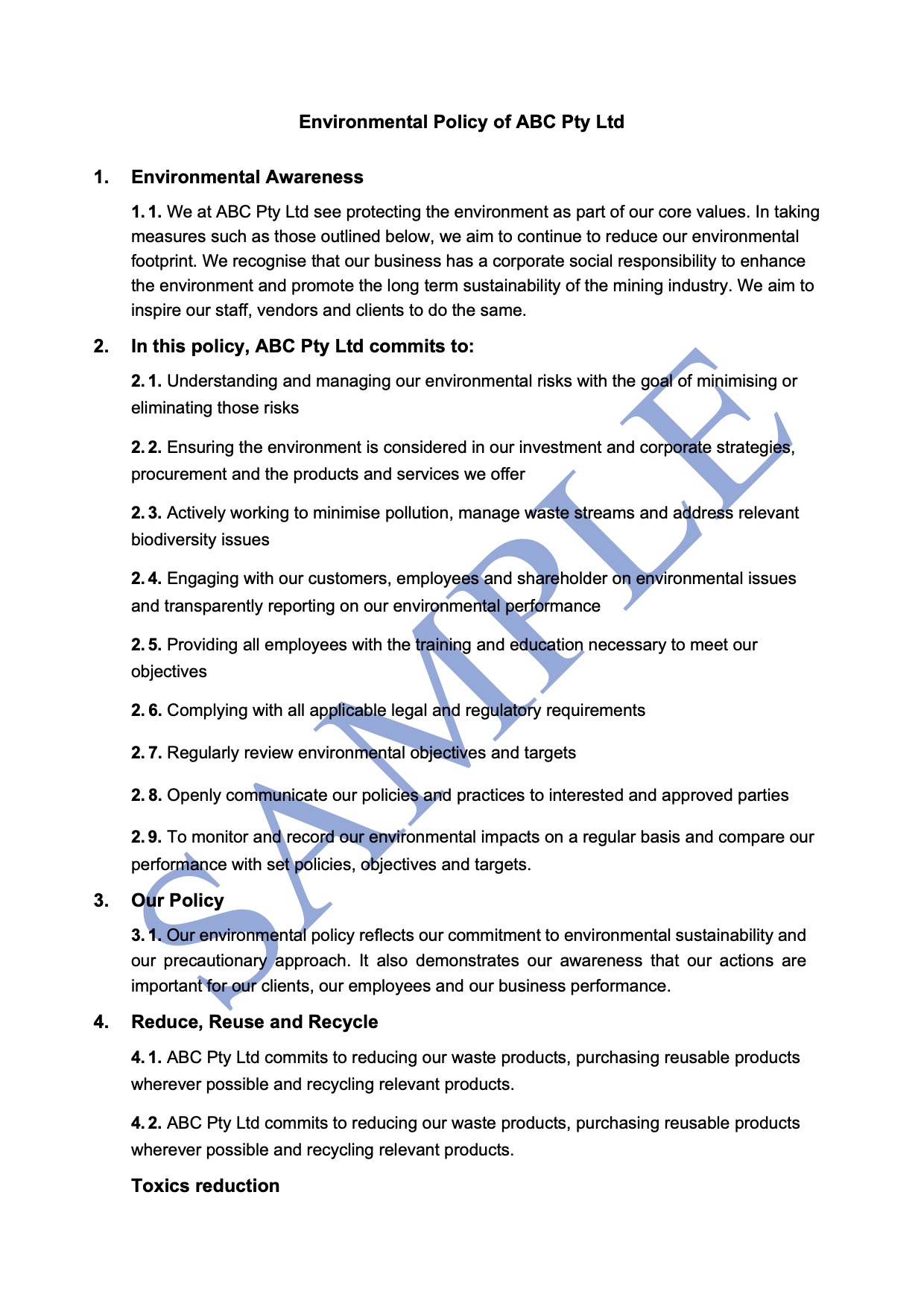 Environmental Policy Free Template Sample Lawpath